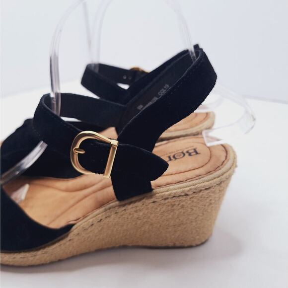 Born Monticello Knotted Wedge Espadrille Sandals Suede Leather 9 Open Toe Black - Picture 12 of 13